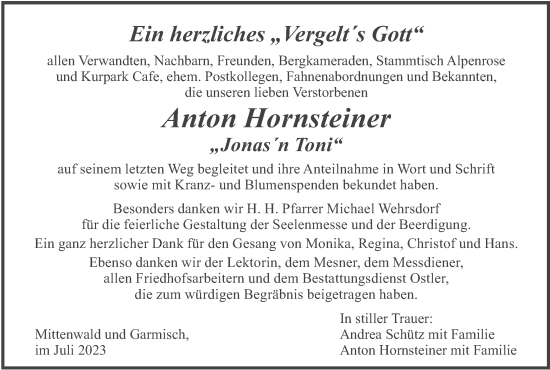 Traueranzeige von Anton Hornsteiner von merkurtz
