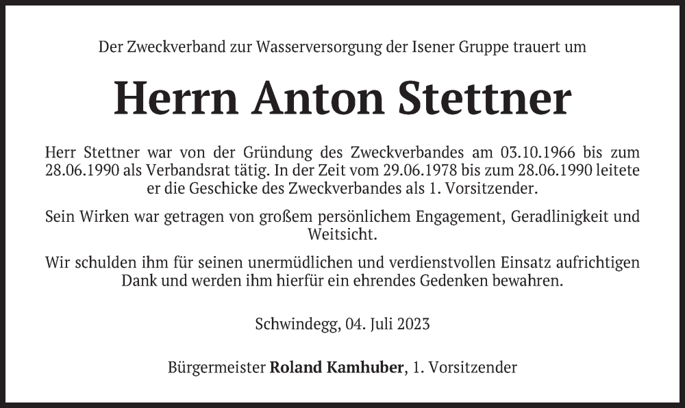 Traueranzeigen Von Anton Stettner | Trauer.merkur.de