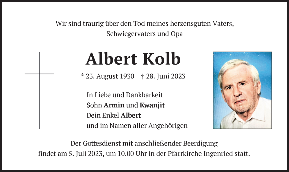  Traueranzeige für Albert Kolb vom 03.07.2023 aus MERKURTZ