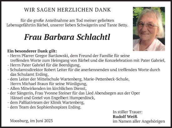 Traueranzeige von Barbara Schlachtl von merkurtz