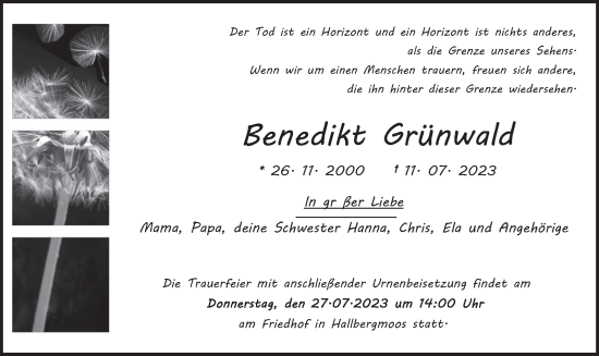 Traueranzeige von Benedikt Grünwald von merkurtz