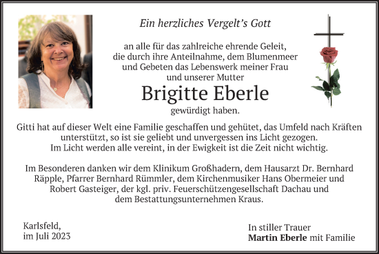 Traueranzeige von Brigitte Eberle von merkurtz