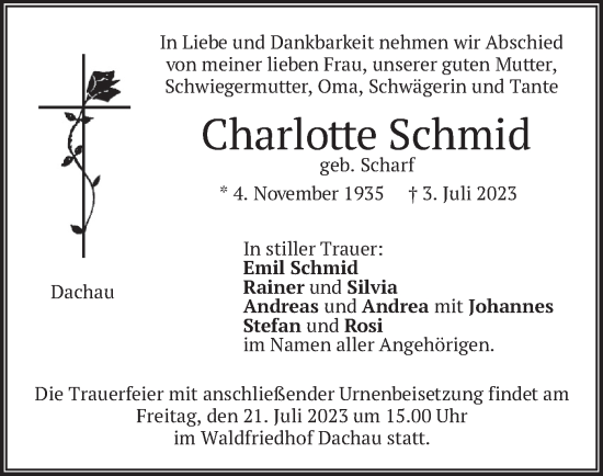 Traueranzeige von Charlotte Schmid von merkurtz