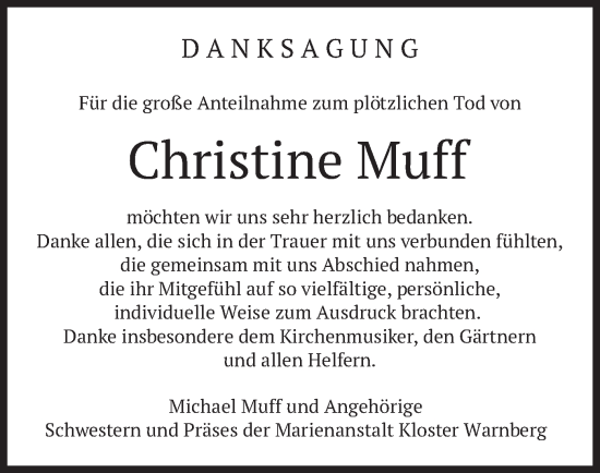 Traueranzeige von Christine Muff von merkurtz