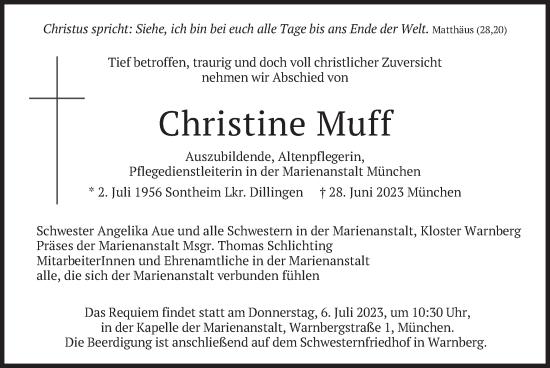 Traueranzeige von Christine Muff von merkurtz