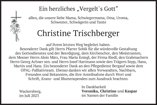 Traueranzeige von Christine Trischberger von merkurtz