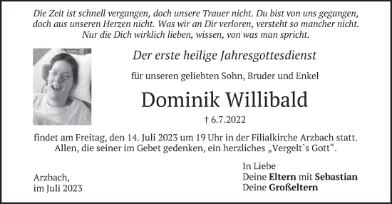 Traueranzeige von Dominik Willibald von merkurtz