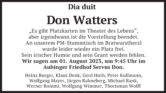 Traueranzeige von Don Watters von merkurtz