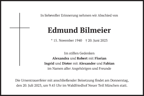 Traueranzeige von Edmund Bilmeier von merkurtz