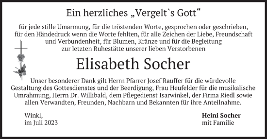 Traueranzeige von Elisabeth Socher von merkurtz