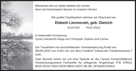 Traueranzeige von Elsbeth Limmeroth von merkurtz