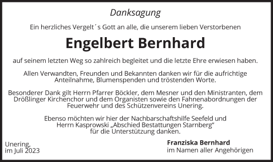 Traueranzeige von Engelbert Bernhard von merkurtz
