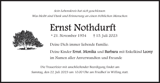 Traueranzeige von Ernst Nothdurft von merkurtz