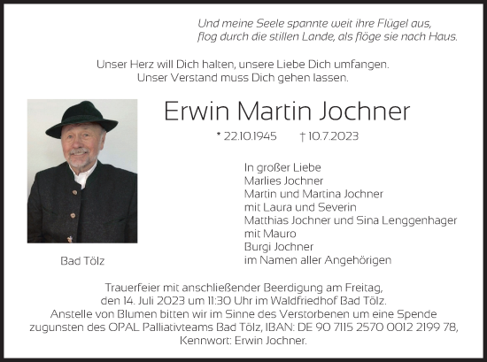 Traueranzeige von Erwin Martin Jochner von merkurtz