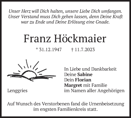Traueranzeige von Franz Höckmaier von merkurtz
