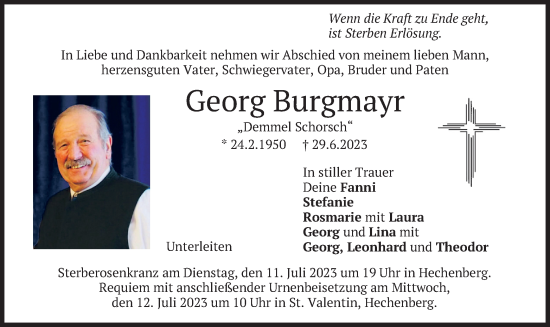 Traueranzeige von Georg Burgmayr von merkurtz