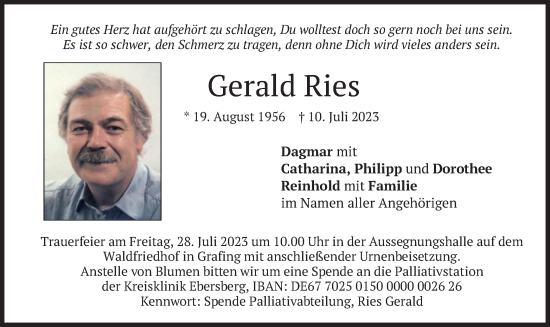 Traueranzeige von Gerald Ries von merkurtz