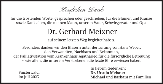 Traueranzeige von Gerhard Meixner von merkurtz