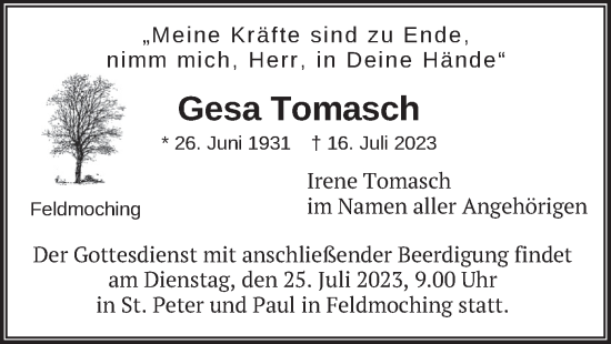 Traueranzeige von Gesa Tomasch von merkurtz