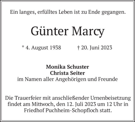 Traueranzeige von Günter Marcy von merkurtz