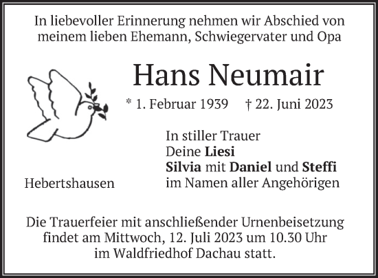 Traueranzeige von Hans Neumair von merkurtz