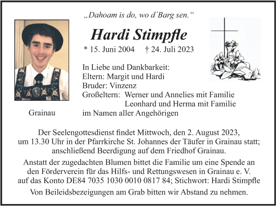 Traueranzeige von Hardi Leonhard  Stimpfle von merkurtz