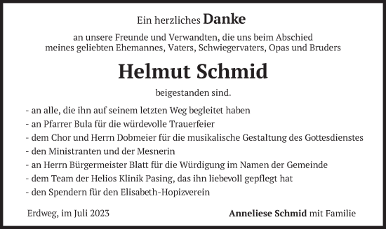 Traueranzeigen Von Helmut Schmid | Trauer.merkur.de