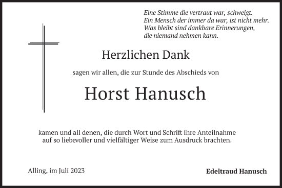 Traueranzeige von Horst Hanusch von merkurtz