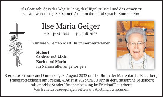 Traueranzeige von Ilse Maria Geiger von merkurtz