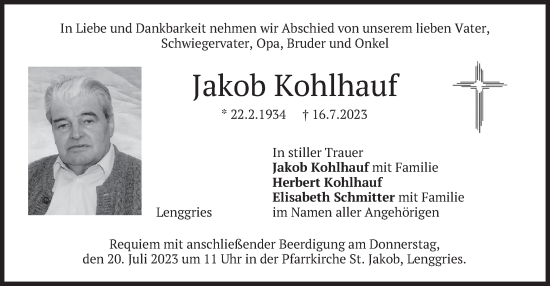 Traueranzeige von Jakob Kohlhauf von merkurtz