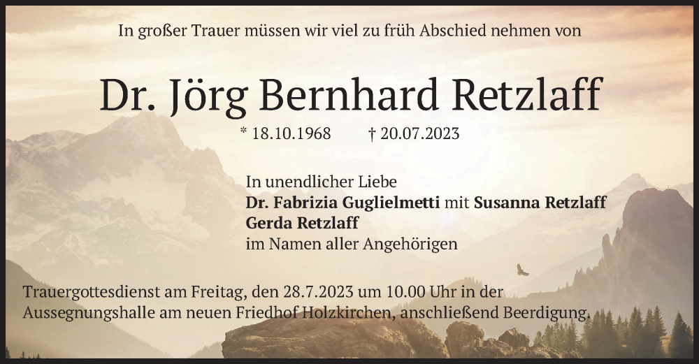  Traueranzeige für Jörg Bernhard Retzlaff vom 26.07.2023 aus merkurtz