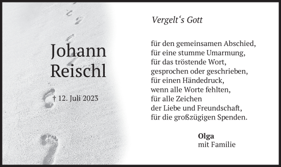 Traueranzeige von Johann Reischl von merkurtz