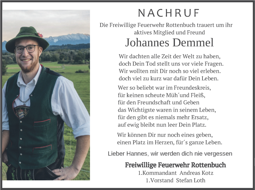  Traueranzeige für Johannes Demmel vom 15.07.2023 aus merkurtz