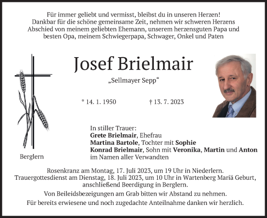 Traueranzeige von Josef Brielmair von merkurtz