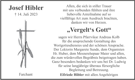 Traueranzeige von Josef Hibler von merkurtz