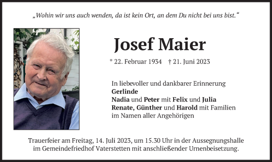 Traueranzeige von Josef Maier von merkurtz