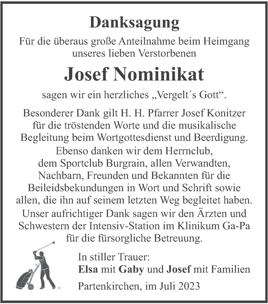  Traueranzeige für Josef Nominikat vom 15.07.2023 aus merkurtz