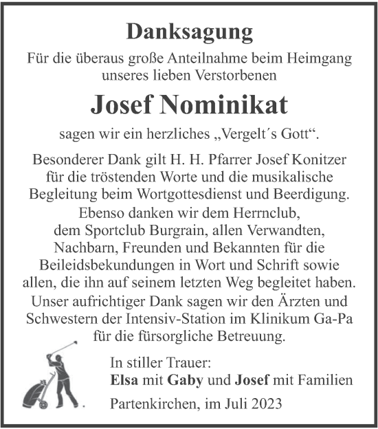 Traueranzeige von Josef Nominikat von merkurtz