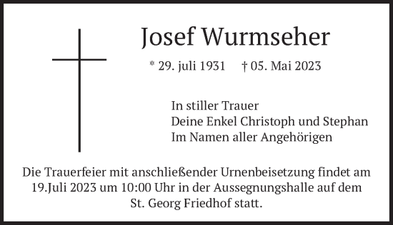 Traueranzeige von Josef Wurmseher von merkurtz