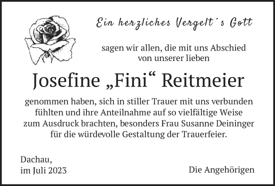 Traueranzeige von Josefine Reitmeier von merkurtz