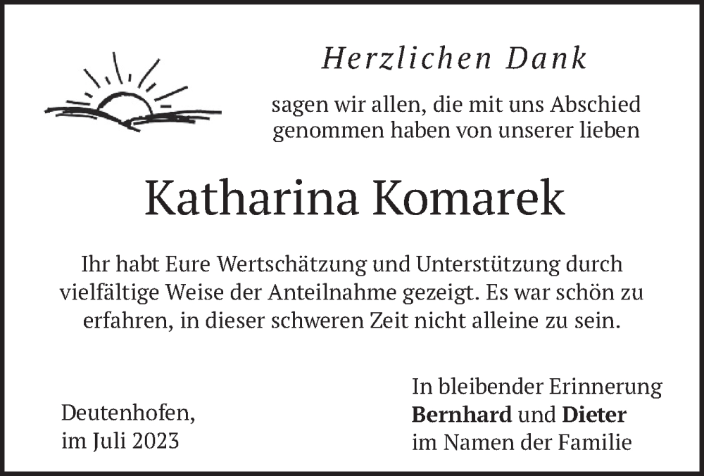  Traueranzeige für Katharina Komarek vom 22.07.2023 aus merkurtz