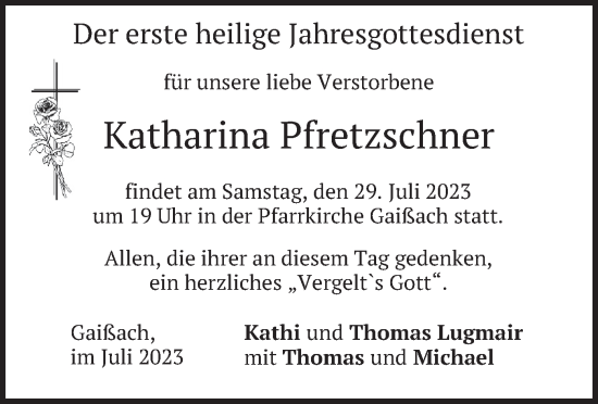 Traueranzeige von Katharina Pfretzschner von merkurtz
