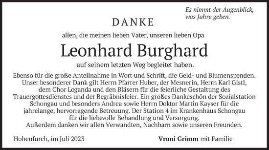 Traueranzeige von Leonhard Burghard von merkurtz