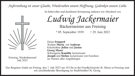Traueranzeige von Ludwig Jackermaier von merkurtz