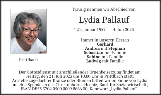 Traueranzeige von Lydia Pallauf von merkurtz