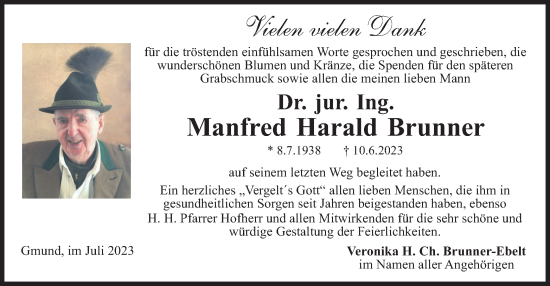 Traueranzeige von Manfred Harald Brunner von merkurtz