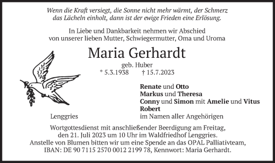 Traueranzeige von Maria Gerhardt von merkurtz
