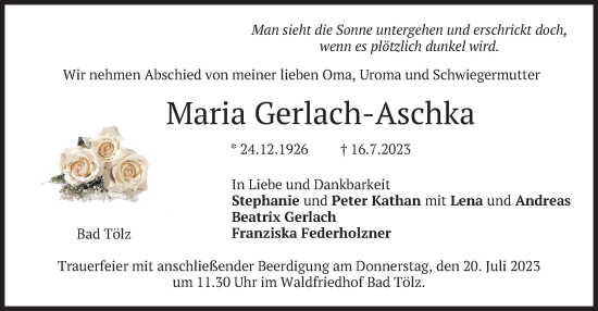Traueranzeige von Maria Gerlach-Aschka von merkurtz