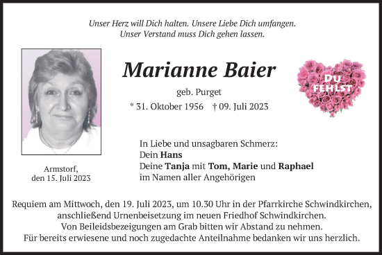 Traueranzeige von Marianne Baier von merkurtz