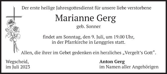 Traueranzeige von Marianne Gerg von merkurtz